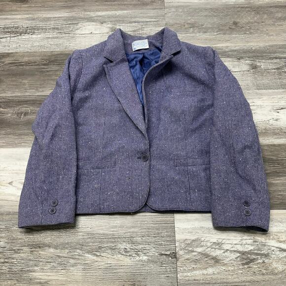Vintage Pendleton Purple Pink White Women L Notched Lapel Tweed Wool‎ Blazer USA - Picture 1 of 11